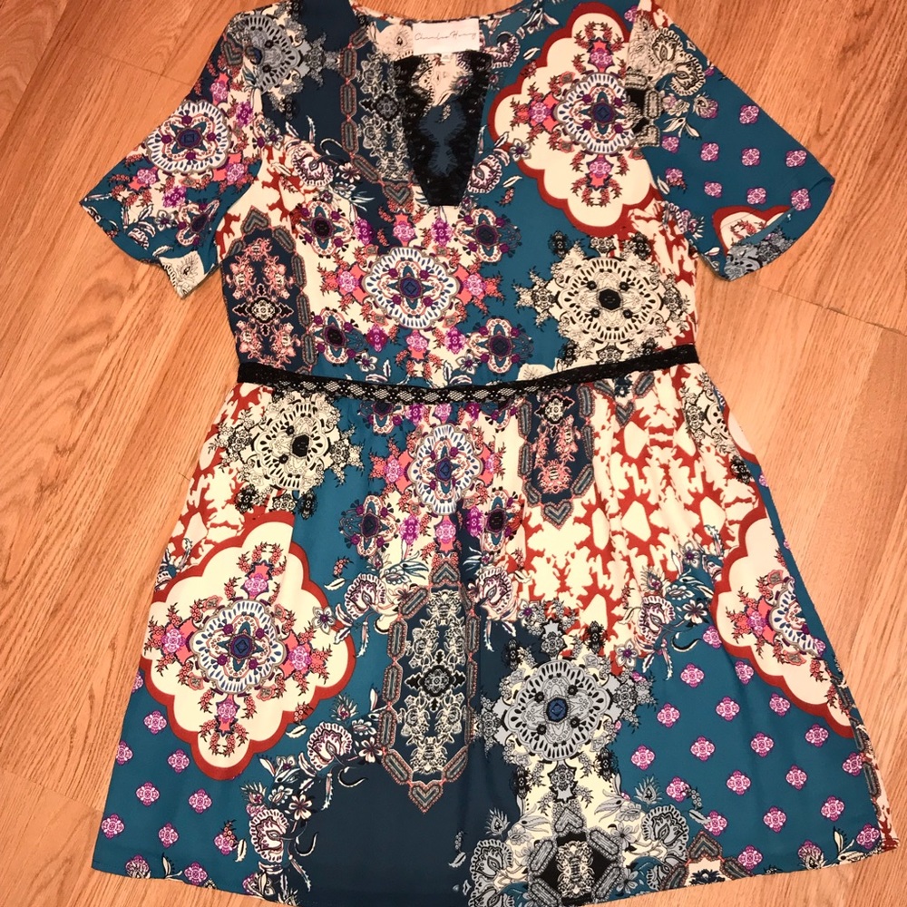 Womens  Charles Henry Lace Trim Print Dress - Picture 4 of 8